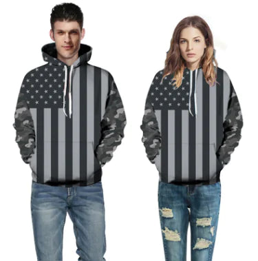 Black and White American Flag Hoodie